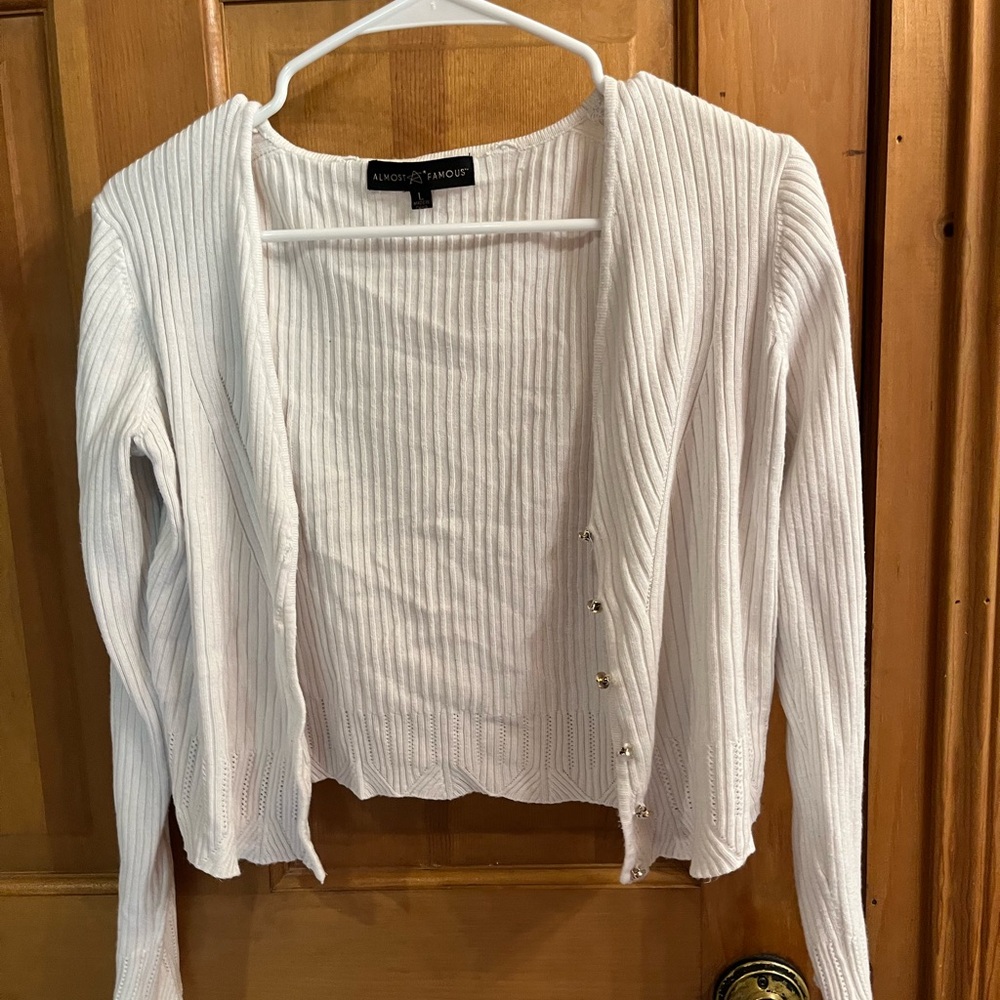 Almost Famous White Ribbed Cardigan
